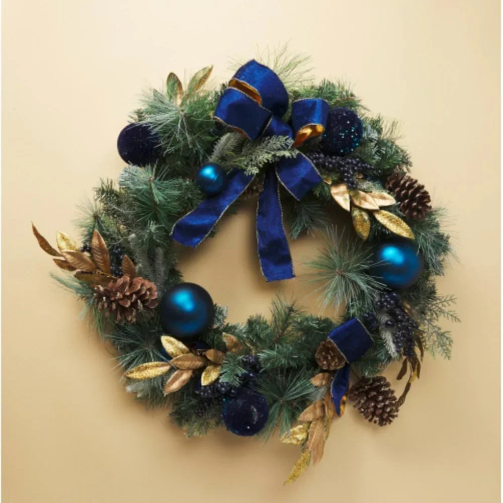 30in Artificial Pine Wreath With Ribbon